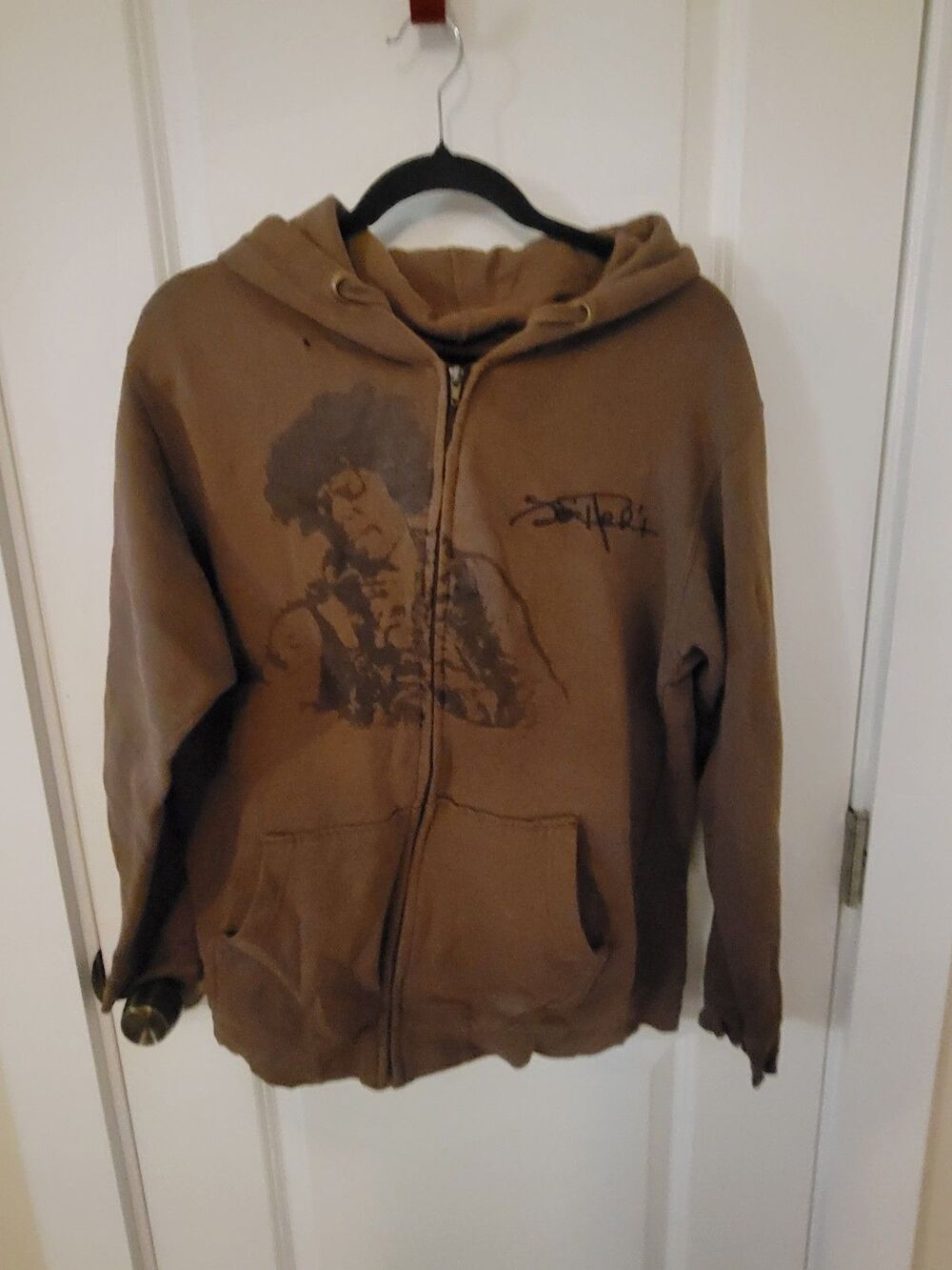 Rare Vintage Rock Jimi Hendrix Brown Zip Up Hoodie W Pockets Sz S